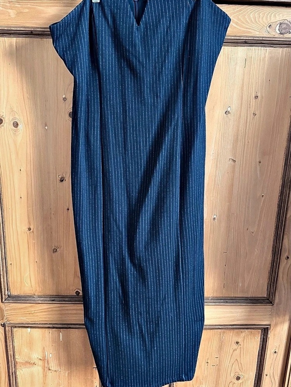 Anthropologie Black Pin Striped Strapless Pencil Midi Dress